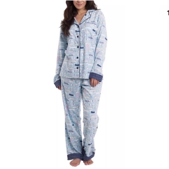 Munki Munki dog Dachshund wiener dog print pajama set light blue flannel L XL - Picture 1 of 16